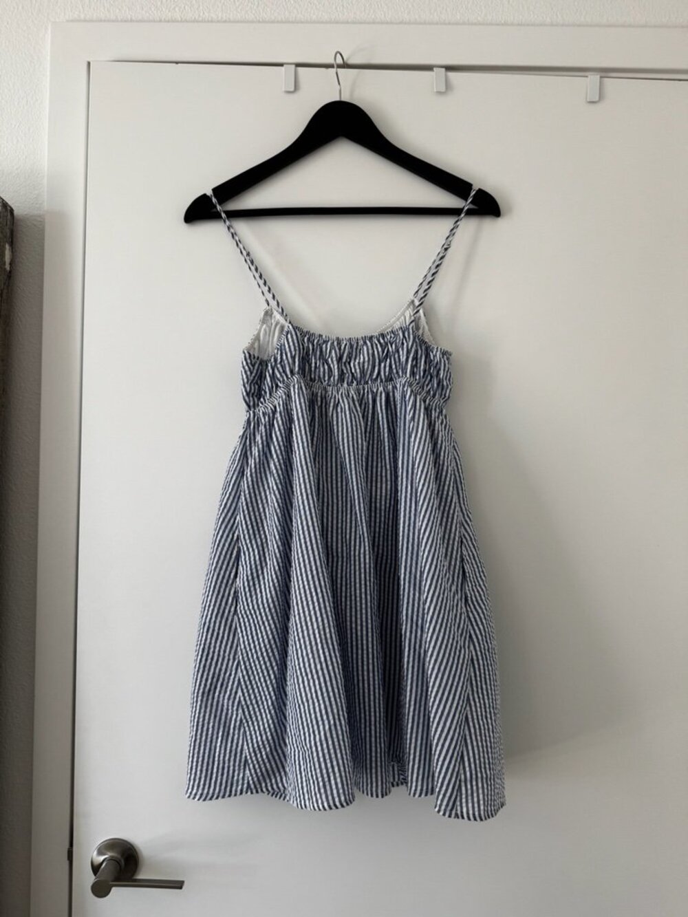 Nia Blue and White Stripe Linen Mini Dress - Small - Picture 3 of 3